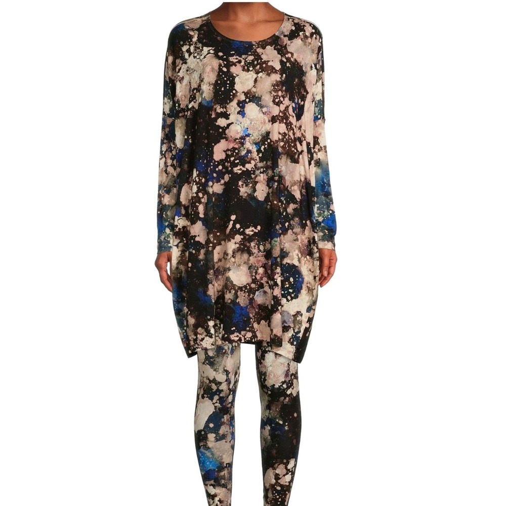 Bryn Walker Damien Galaxy Tunic Top Long Sleeve Abstract Splatter Italian Fabric